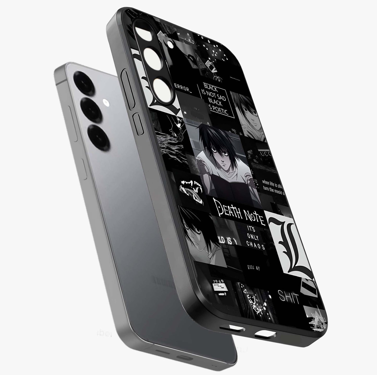 Midnight Chaos Mind Glass Case displayed in angled mockup highlighting chaotic artistic design with dramatic midnight aesthetic.
