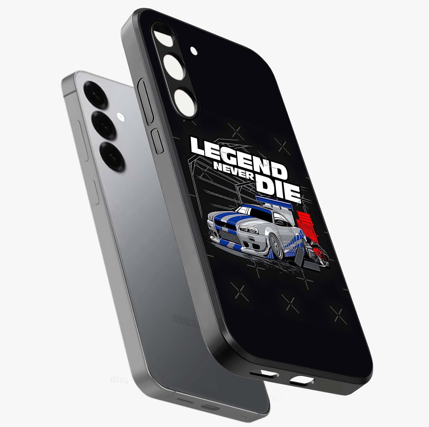 Midnight Racing Legacy Glass Case displayed in angled mockup highlighting dynamic automotive design with bold midnight aesthetic.