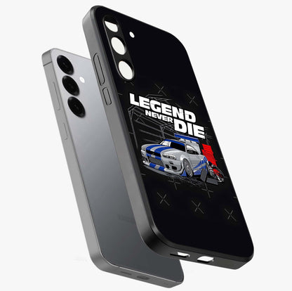 Midnight Racing Legacy Glass Case displayed in angled mockup highlighting dynamic automotive design with bold midnight aesthetic.
