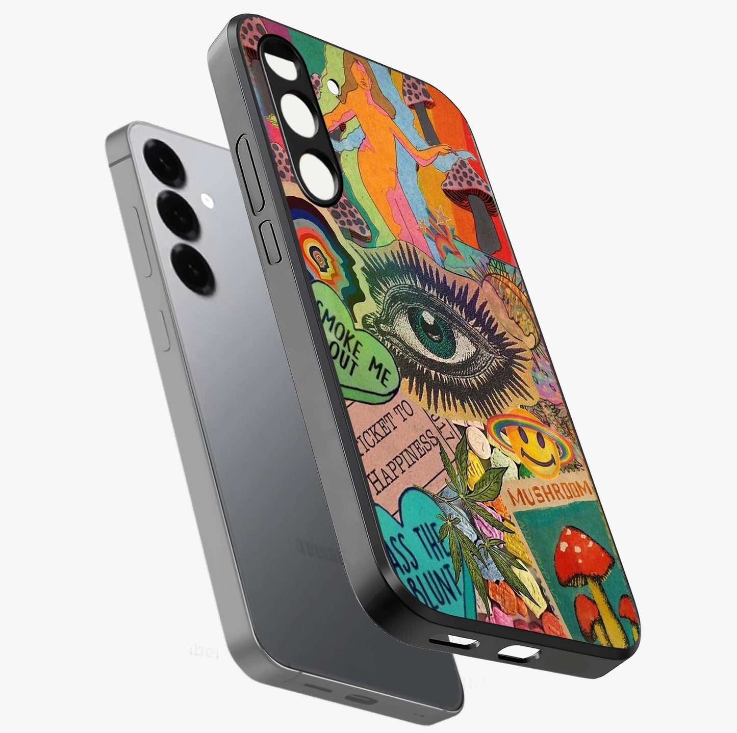 Mystic Eye Wonderland Glass Case displayed in angled mockup highlighting magical eye illustration with dreamy aesthetic.
