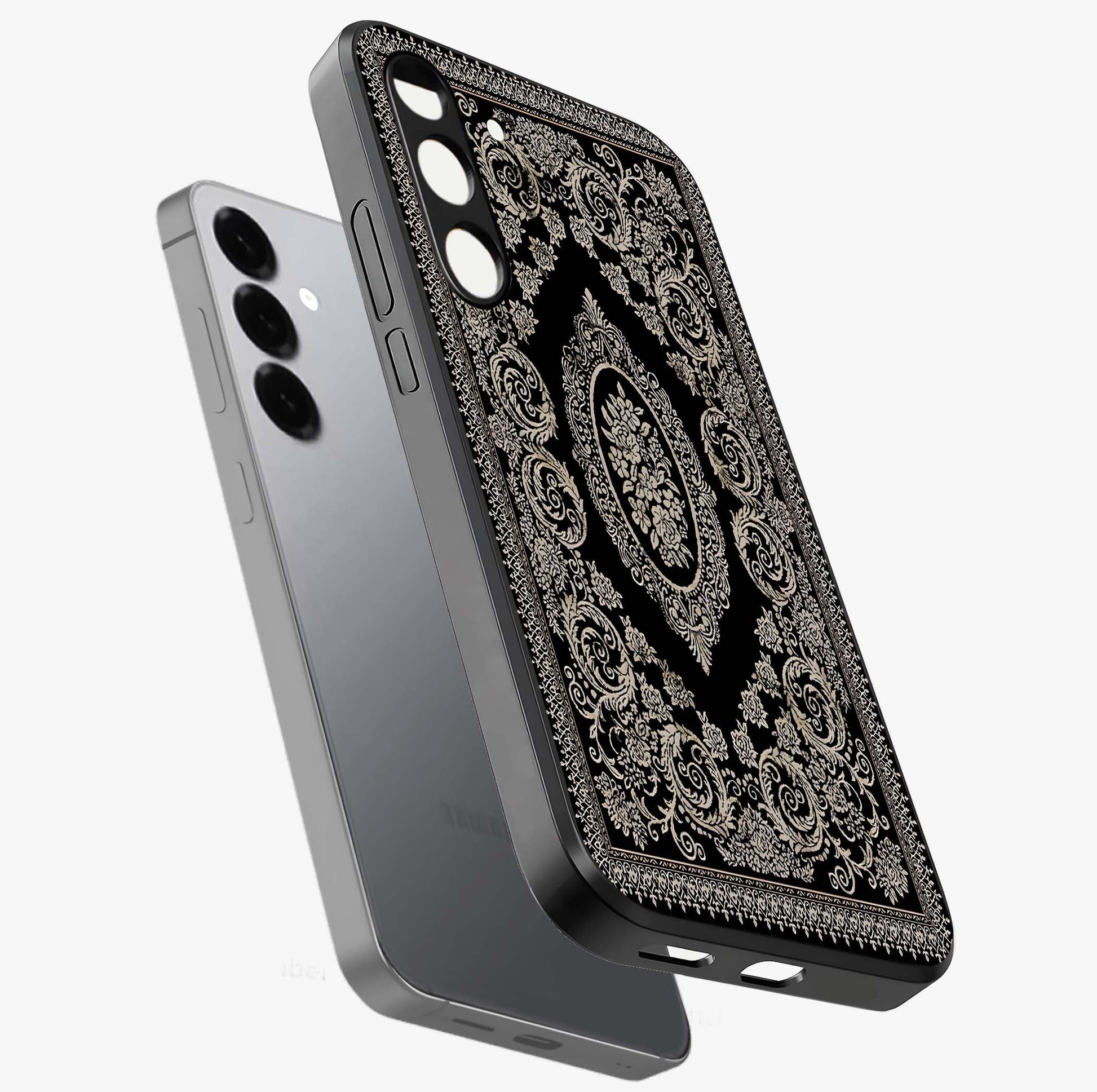 Noir Bloom Elegance Glass Case displayed in angled mockup highlighting refined flower design with stylish noir aesthetic.