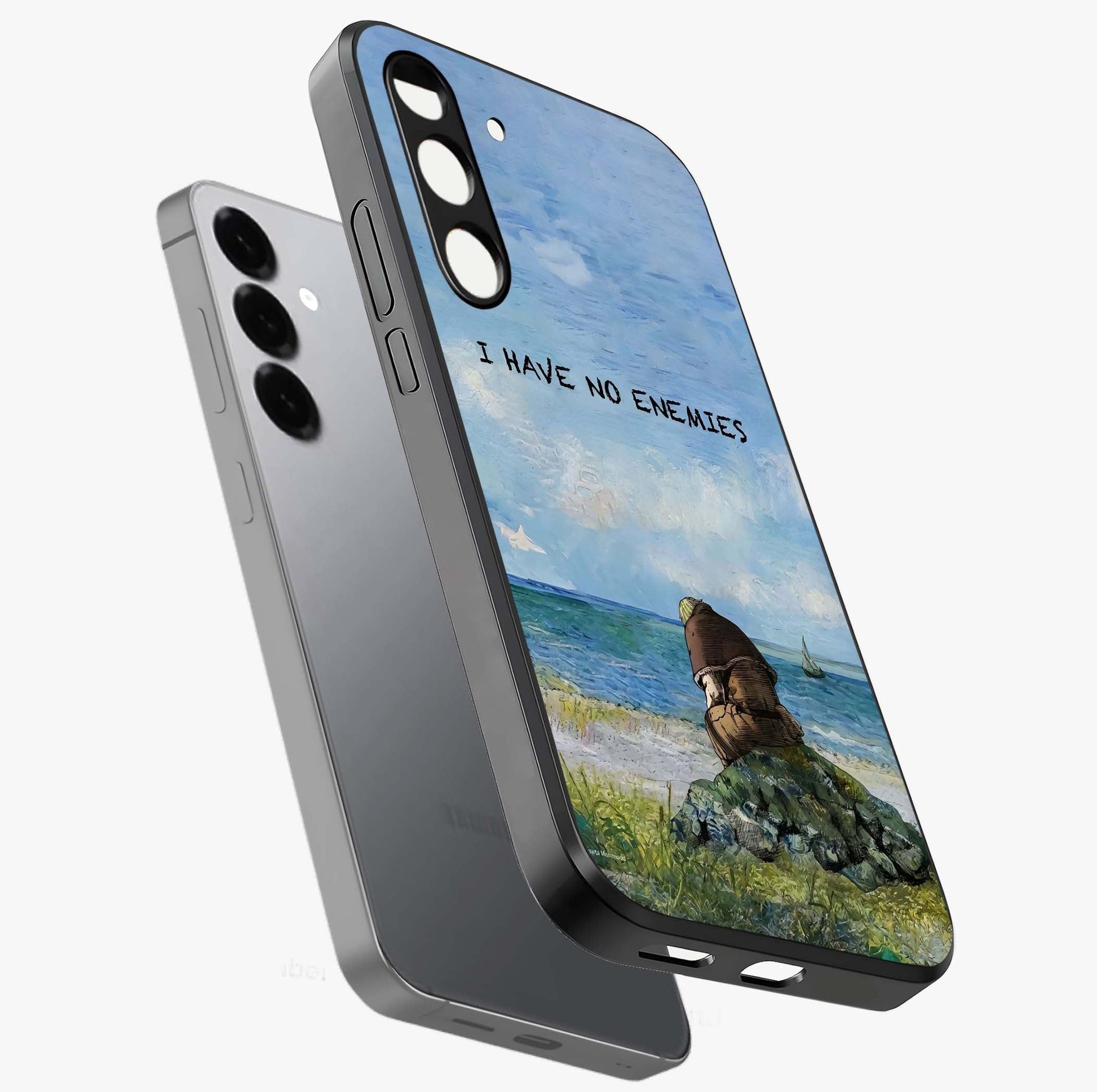 Peace Beyond War Glass Case displayed in angled mockup highlighting meaningful message design with artistic aesthetic style.