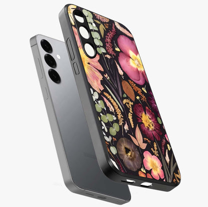 Petal Dream Tapestry Glass Case displayed in angled mockup highlighting decorative petal pattern with elegant botanical aesthetic.