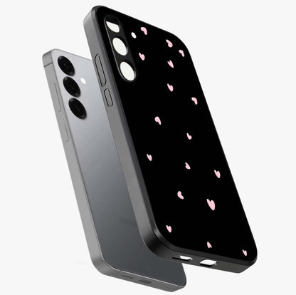 Pink Love Drops Glass Case displayed in angled mockup highlighting cute love drop design with vibrant pink aesthetic.