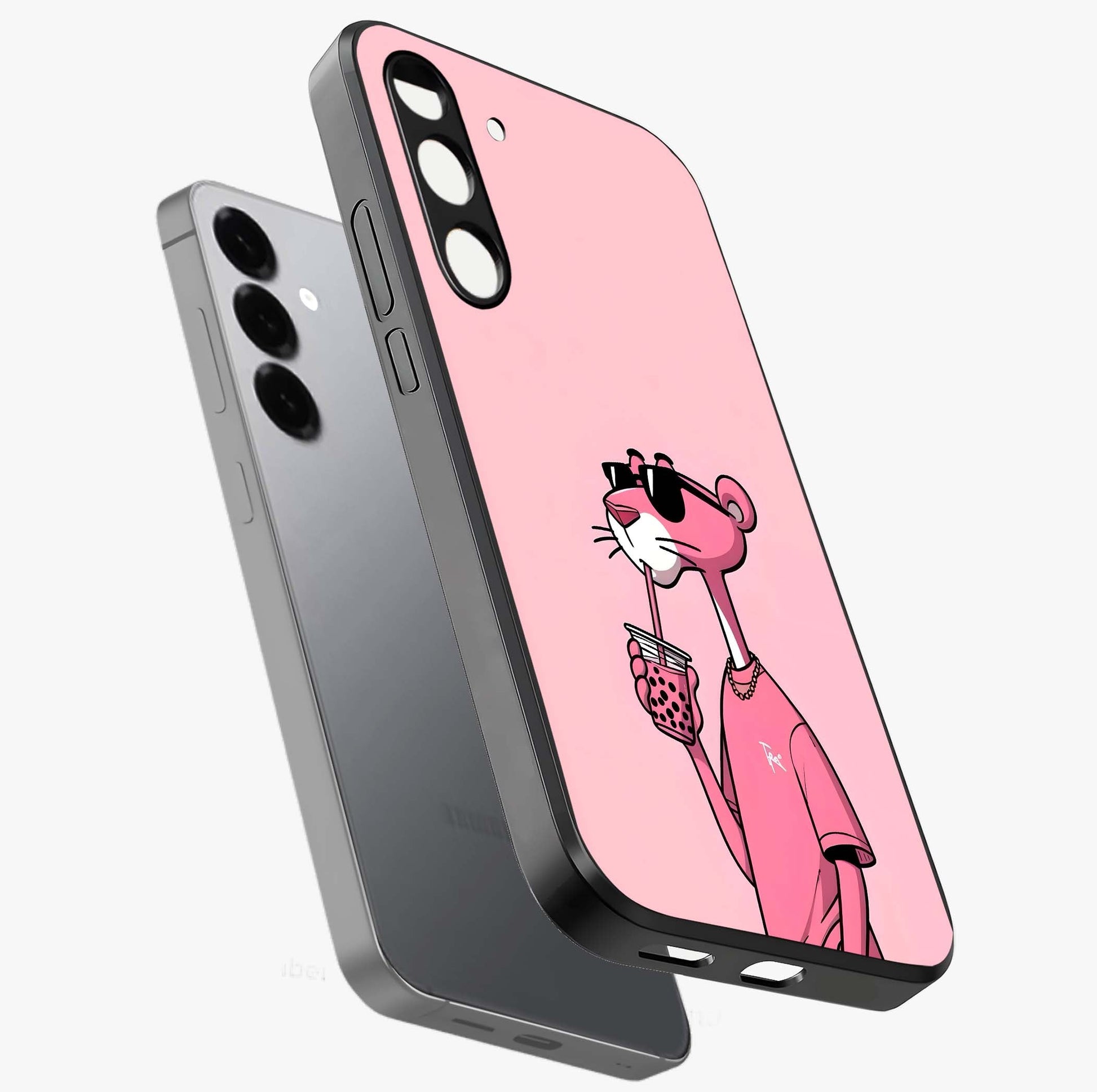 Pink Panther Glass Case displayed in angled mockup highlighting playful cartoon character design with vibrant pink aesthetic.