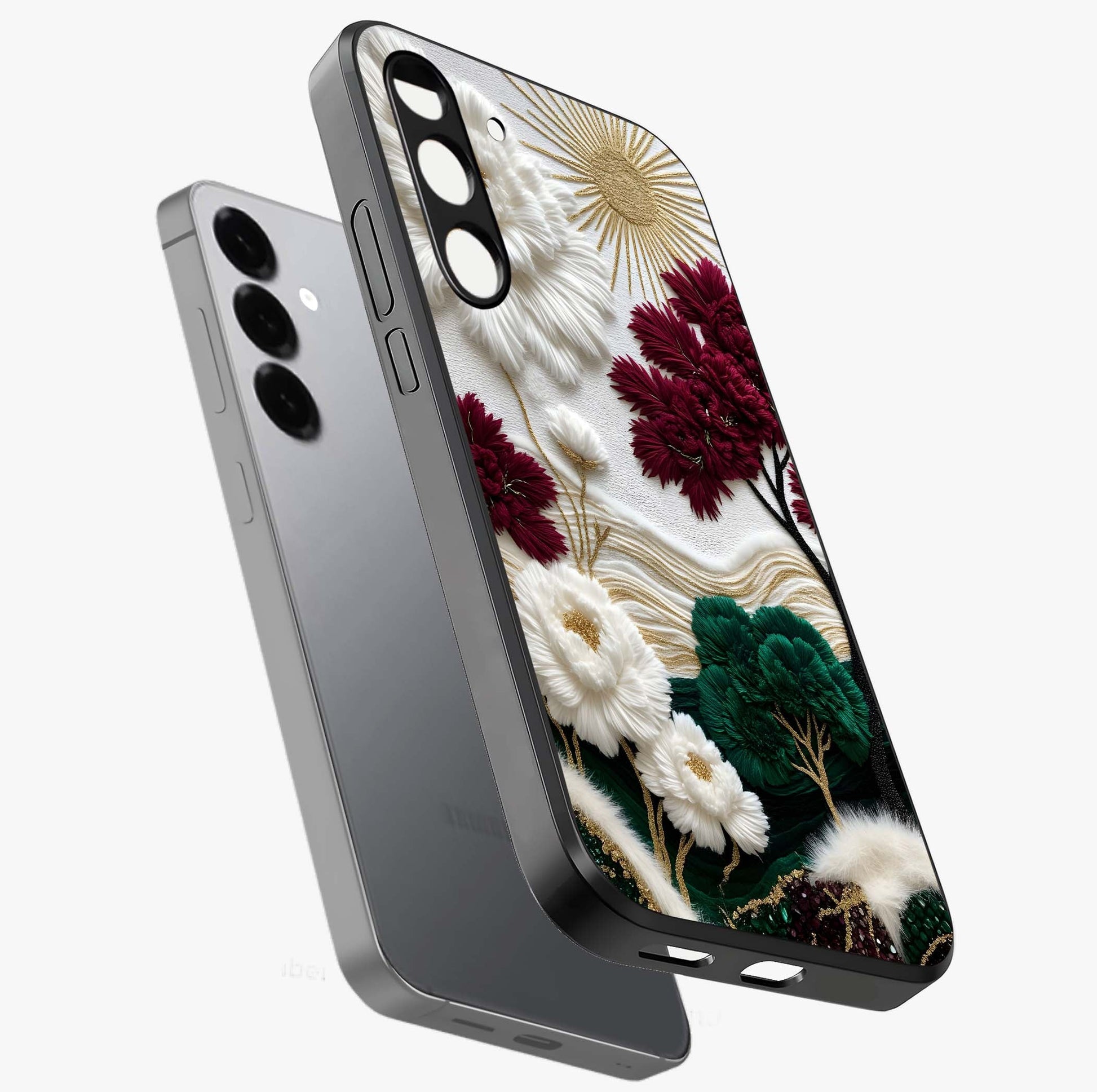 Radiant Bloom Elegance Glass Case displayed in angled mockup highlighting graceful floral design with radiant aesthetic style.