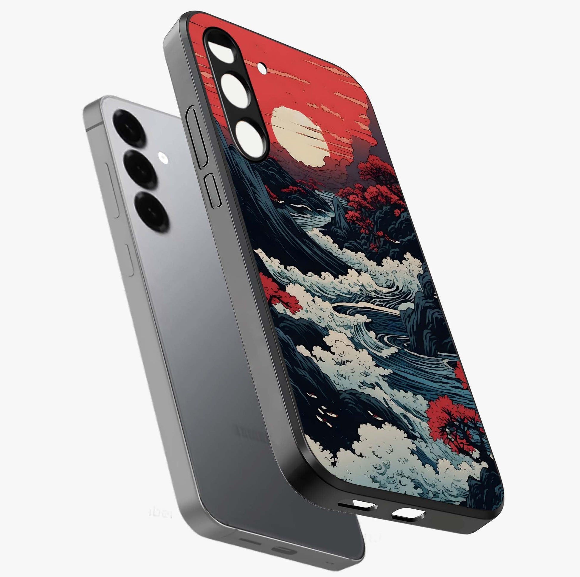 Red Sunset Scenery Glass Case displayed in angled mockup highlighting glowing sunset sky design with scenic aesthetic.