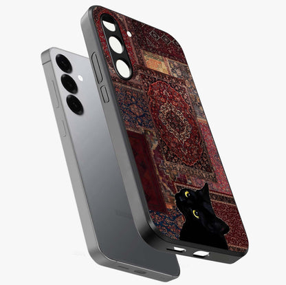 Regal Magic Cat Apple Glass Case displayed in angled mockup highlighting whimsical feline design with fantasy aesthetic.