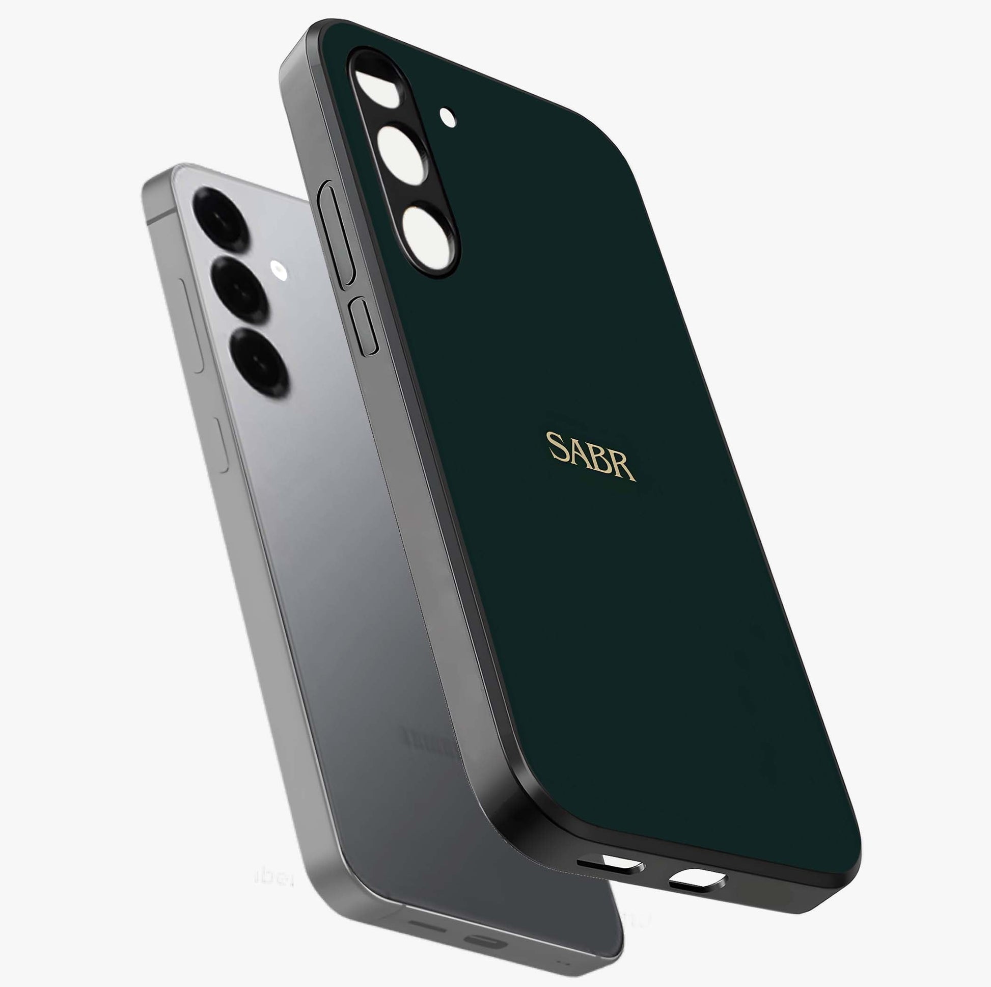 Sabr Minimal Patience Glass Case displayed in angled mockup highlighting simple inspirational design with clean aesthetic style.