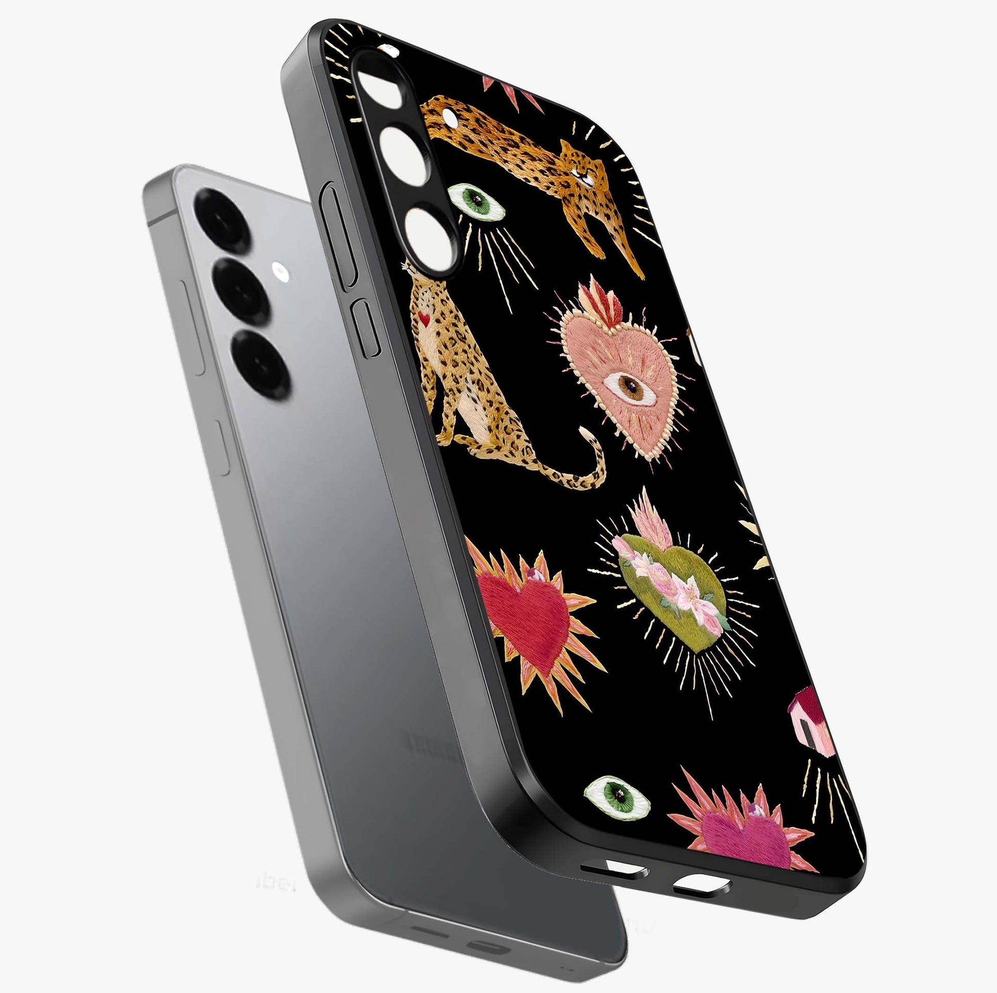 Sacred Jungle Heart Glass Case displayed in angled mockup highlighting lush tropical design with natural aesthetic style.