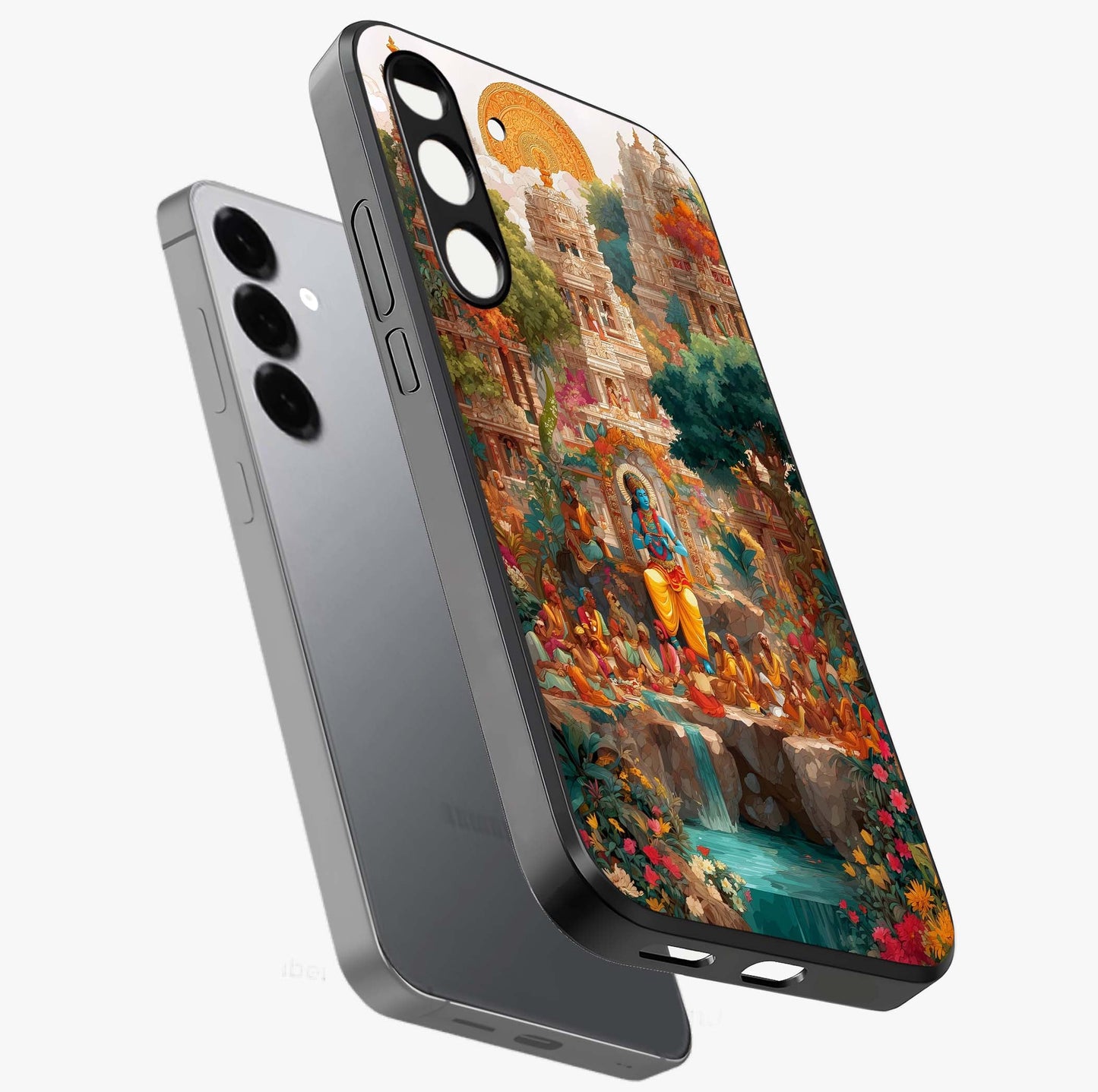 Sacred Sunlight Gods Glass Case displayed in angled mockup highlighting radiant spiritual design with celestial aesthetic.