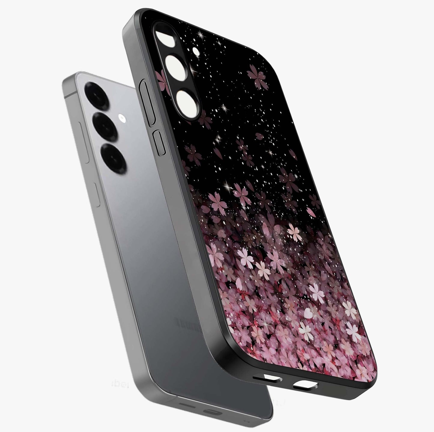 Small Starry Flowers Glass Case displayed in angled mockup highlighting tiny flower pattern with celestial aesthetic style.