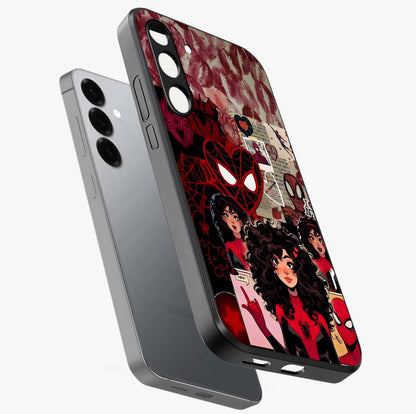 Spider Love Story Glass Case displayed in angled mockup highlighting expressive comic inspired design with playful aesthetic.