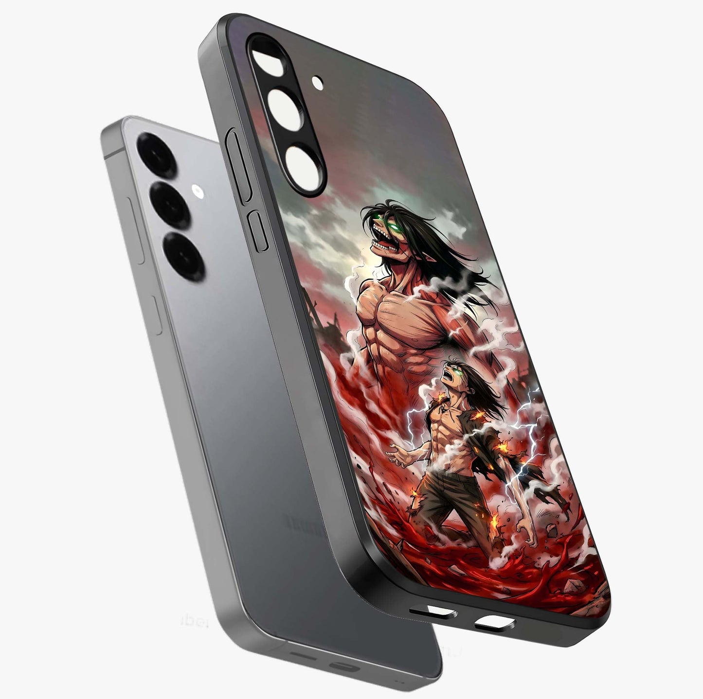 Titan Awakening Fury Glass Case displayed in angled mockup highlighting dramatic giant warrior design with bold anime aesthetic.