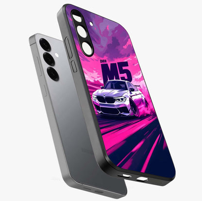 Velocity Drift Pulse Glass Case displayed in angled mockup highlighting dynamic drift design with sporty automotive aesthetic.