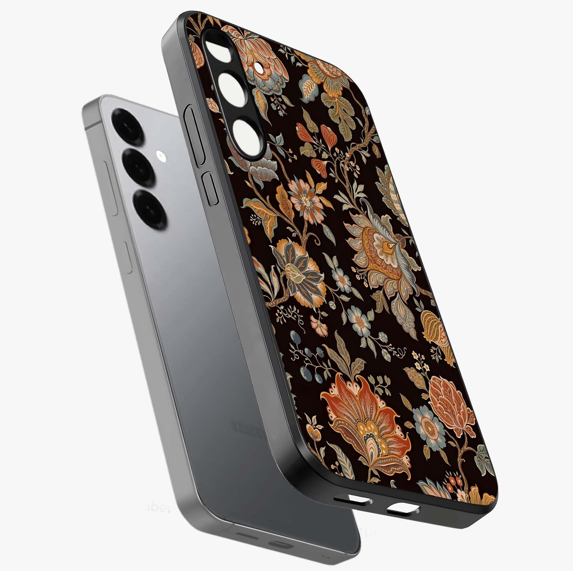 Vintage Floral Dream Glass Case displayed in angled mockup highlighting elegant vintage flower design with soft aesthetic style.