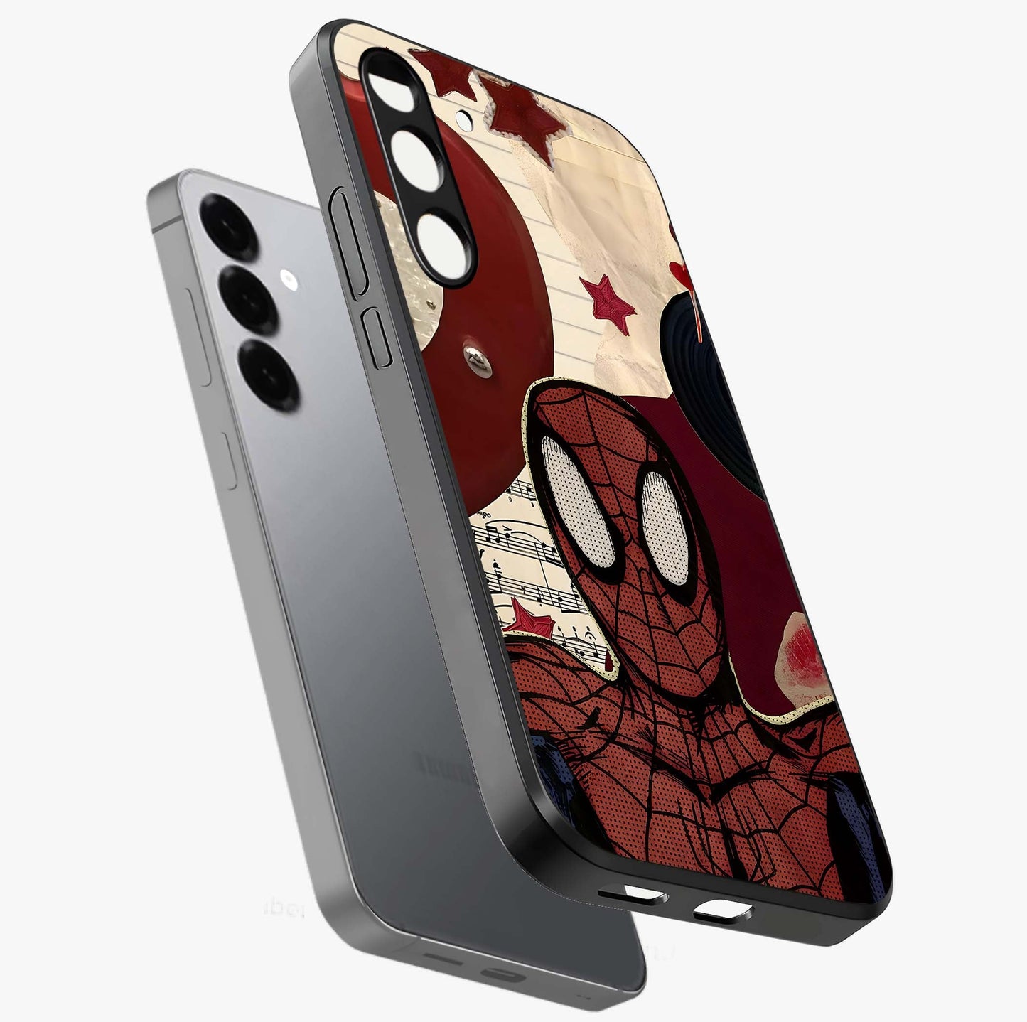 Web Warrior Vibes Glass Case displayed in angled mockup highlighting dynamic web design with comic style aesthetic.