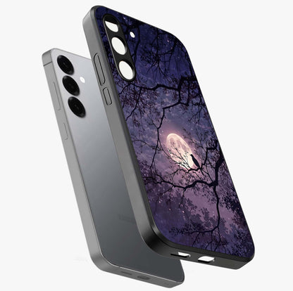 Whispering Moon Silence Glass Case displayed in angled mockup highlighting calm lunar design with dreamy night aesthetic.