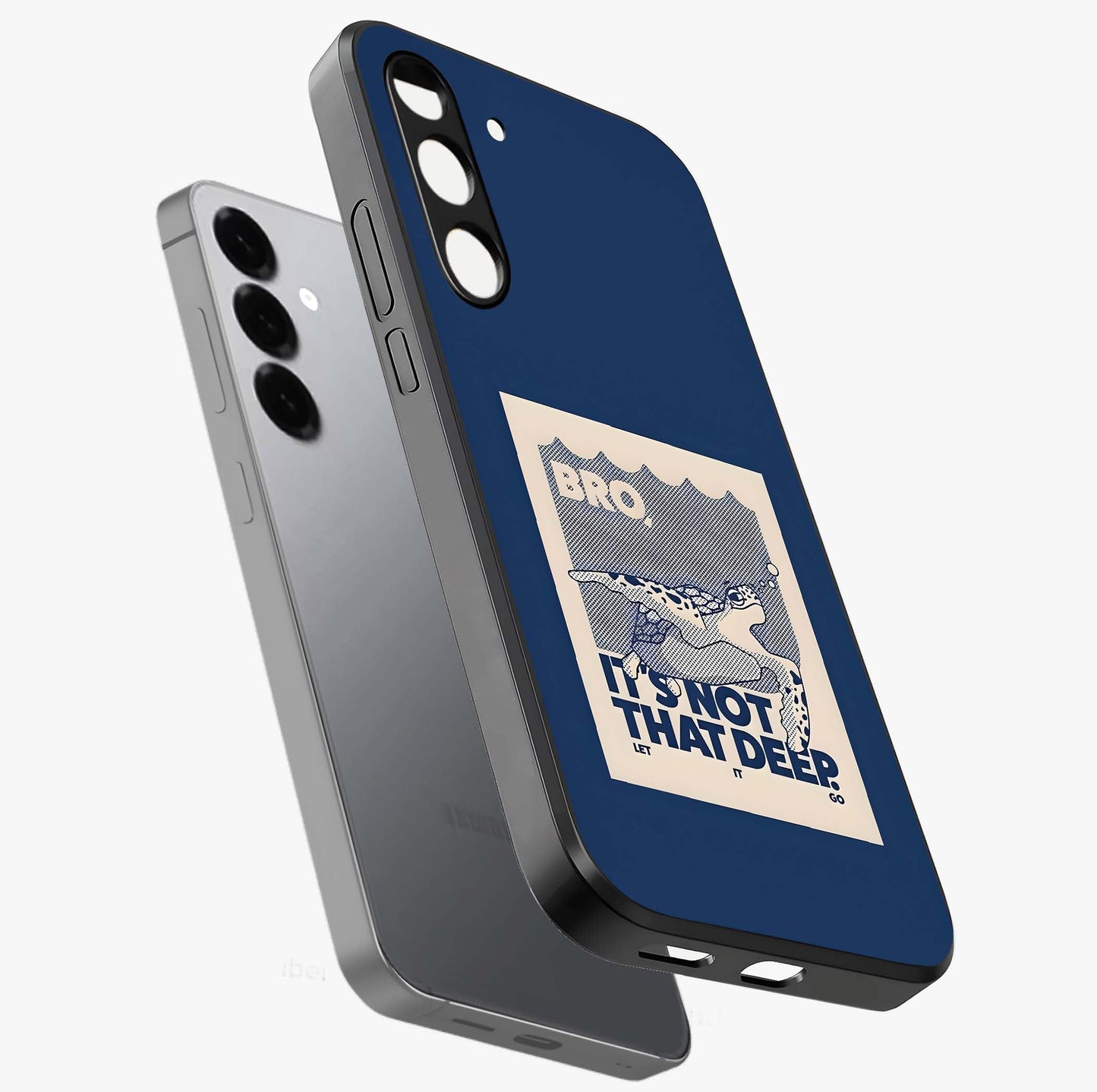 Worry Less Swim Glass Case displayed in angled mockup highlighting fun typography design with relaxed aesthetic style.