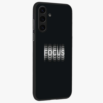 Focused Blade Discipline Glass Case upright view showcasing strong typography statement with sleek motivational theme.