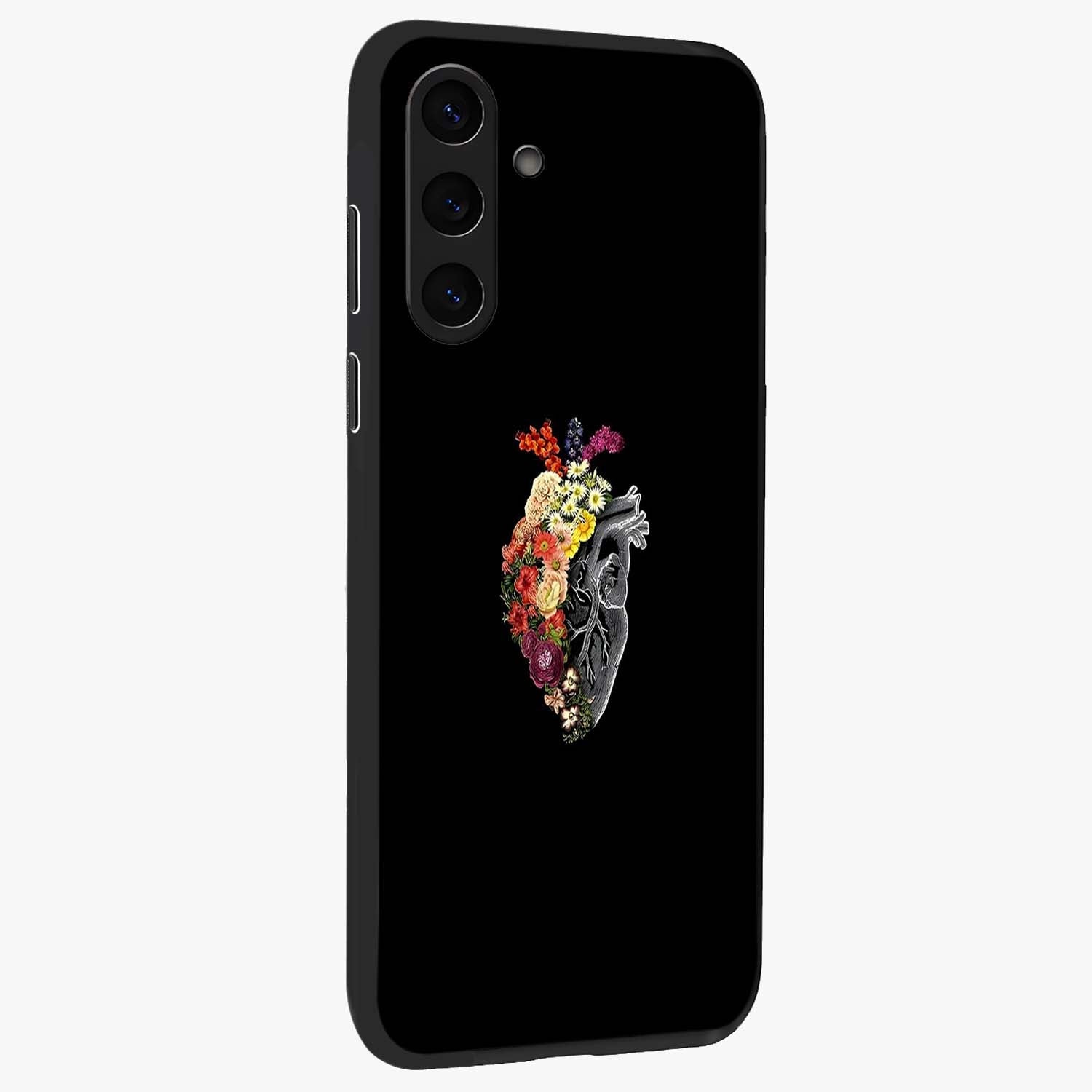 Heart With Flowers Glass Case upright view showcasing decorative heart and floral artwork with sweet romantic theme.