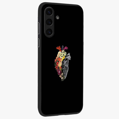 Heart With Flowers Glass Case upright view showcasing decorative heart and floral artwork with sweet romantic theme.