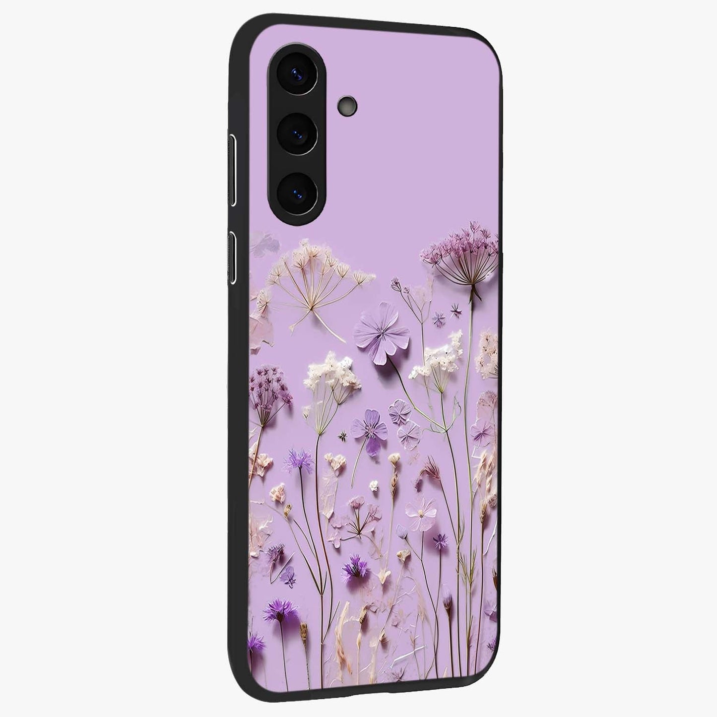 Lavender Blossom Dream Glass Case upright view showcasing delicate lavender blossom artwork with peaceful floral theme.