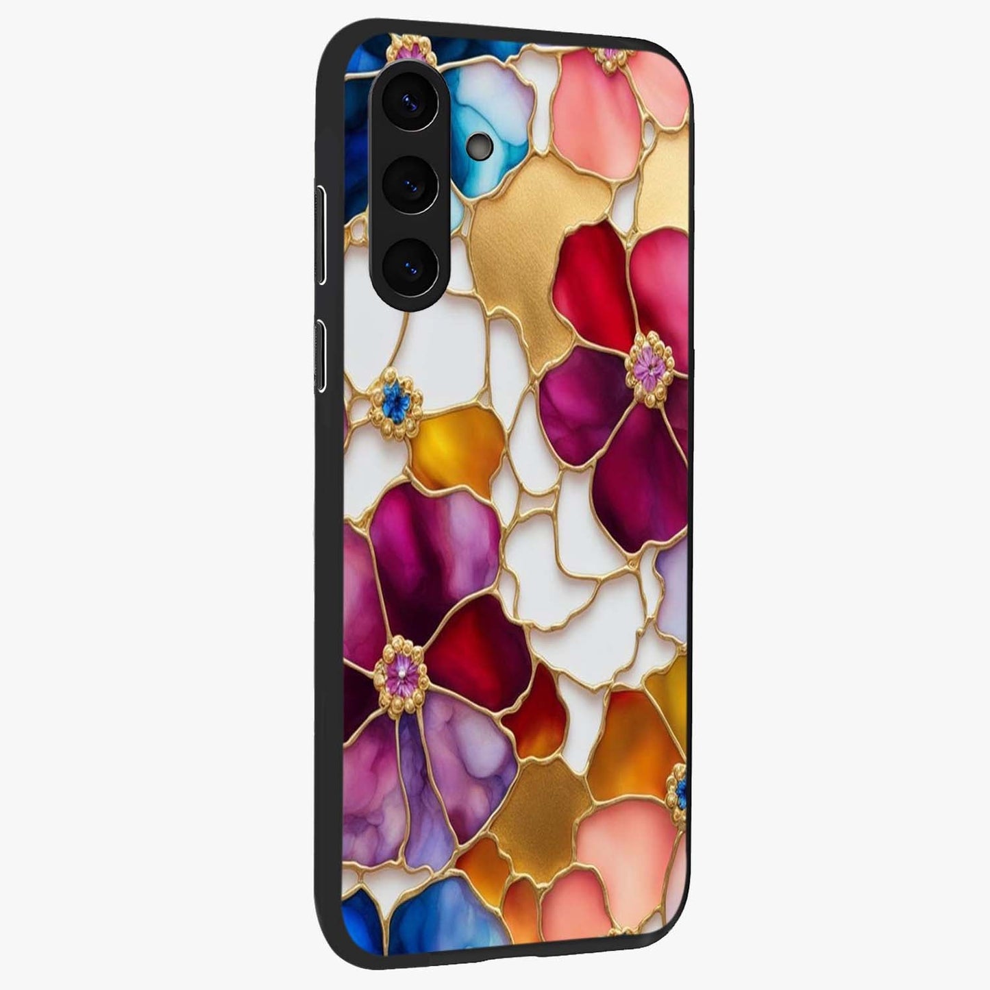 Marble Flower Pattern Glass Case upright view showcasing decorative marble flower artwork with refined style.