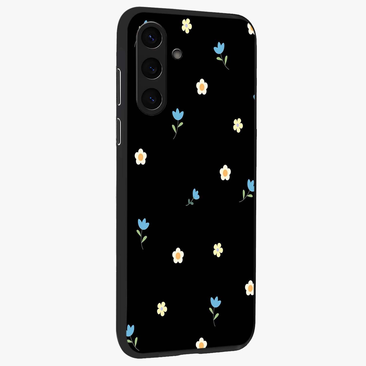 Minimal Petal Whispers Glass Case upright view showcasing elegant floral artwork with modern minimalist style.