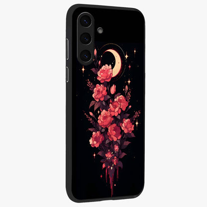 Moonlit Floral Elegance Glass Case upright view showcasing delicate floral artwork with refined night inspired theme.