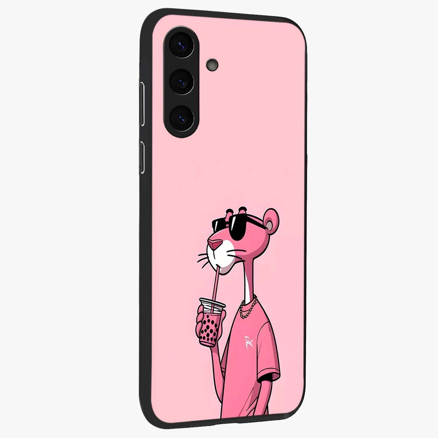 Pink Panther Glass Case upright view showcasing fun animated artwork with stylish retro cartoon theme.