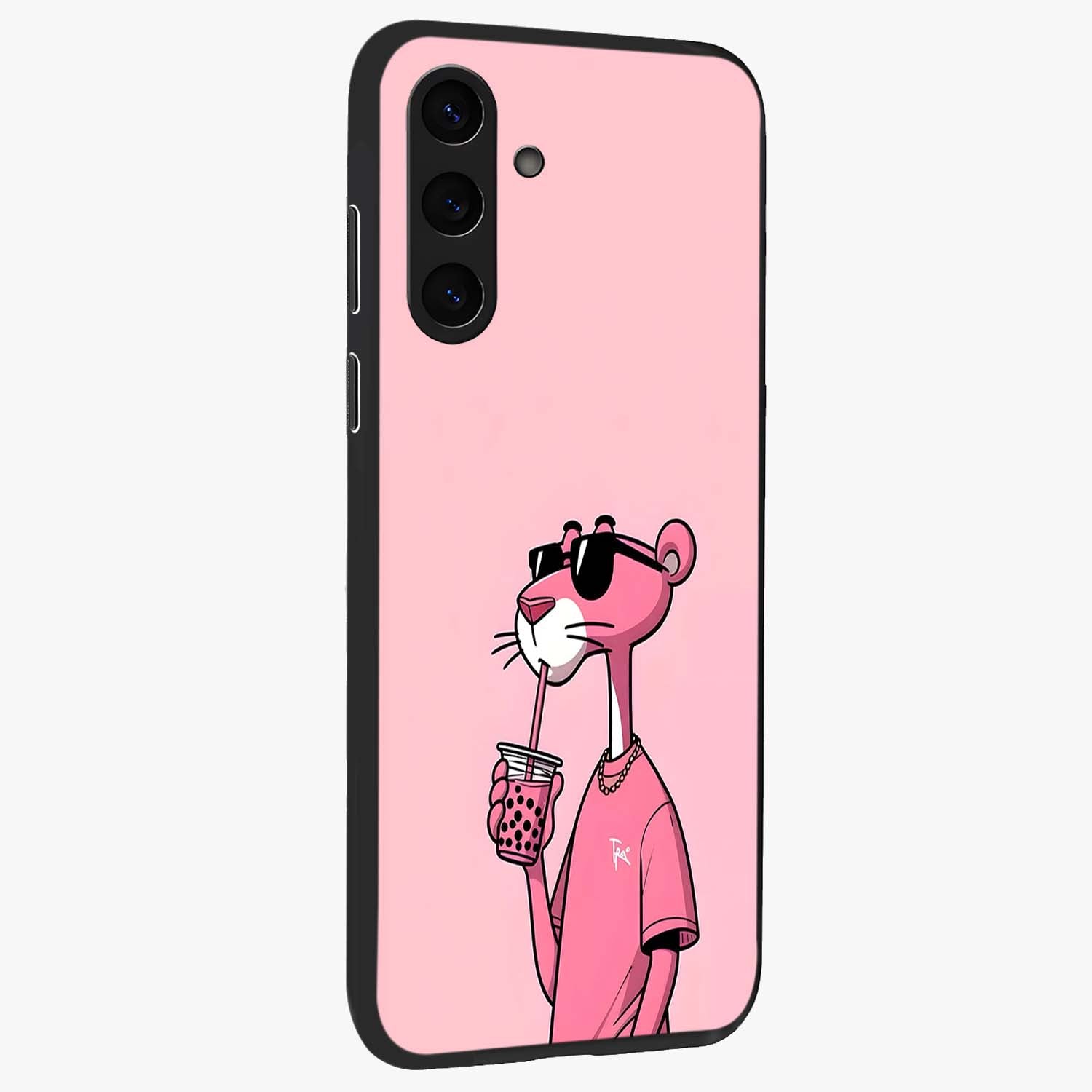 Pink Panther Glass Case upright view showcasing fun animated artwork with stylish retro cartoon theme.