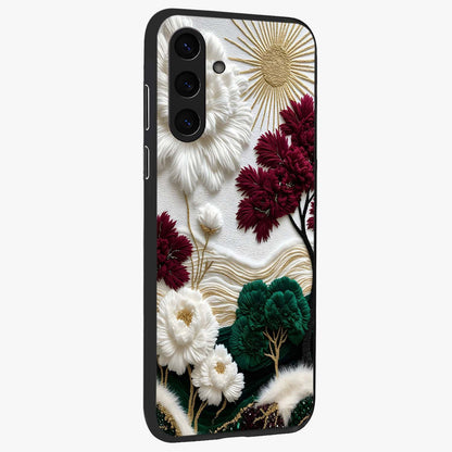 Radiant Bloom Elegance Glass Case upright view showcasing decorative flower artwork with refined botanical theme.