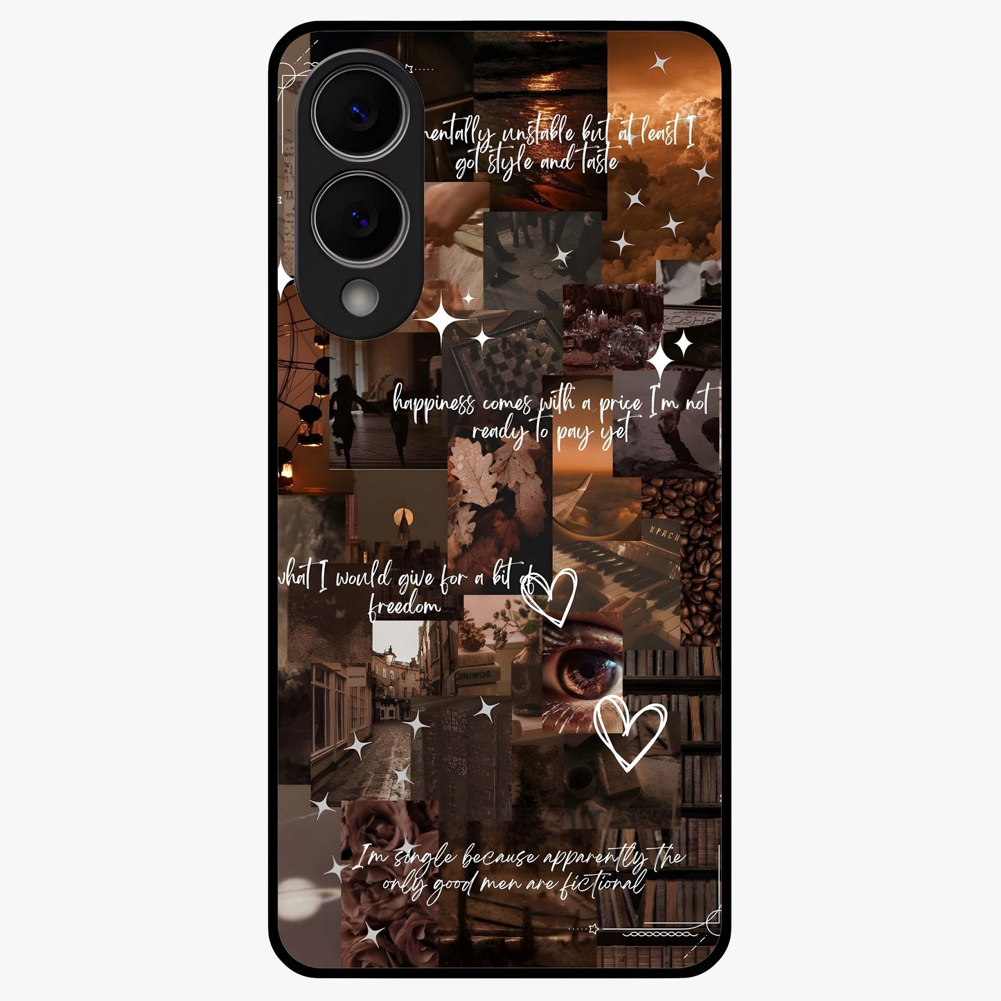 Bittersweet Aesthetic Chaos Glass Case showing flat back view with artistic chaotic aesthetic design and glossy glass finish.