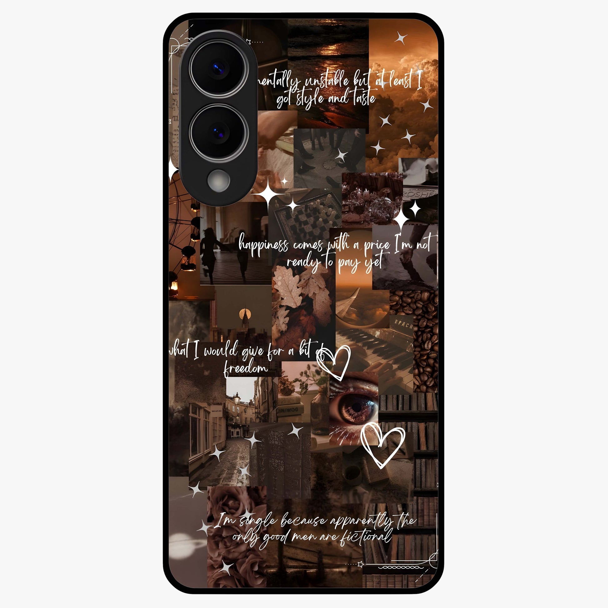 Bittersweet Aesthetic Chaos Glass Case showing flat back view with artistic chaotic aesthetic design and glossy glass finish.