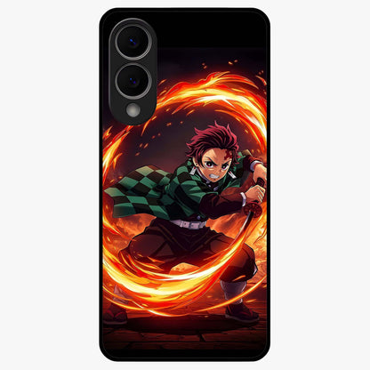 Blazing Sword Resolve Glass Case showing flat back view with fiery sword artwork and glossy glass finish.