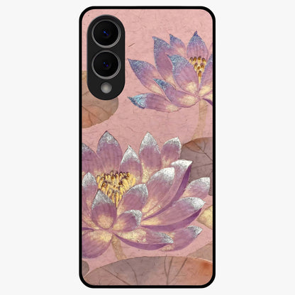 Blossom Mist Lotus Glass Case showing flat back view with serene lotus blossom artwork and glossy glass finish.
