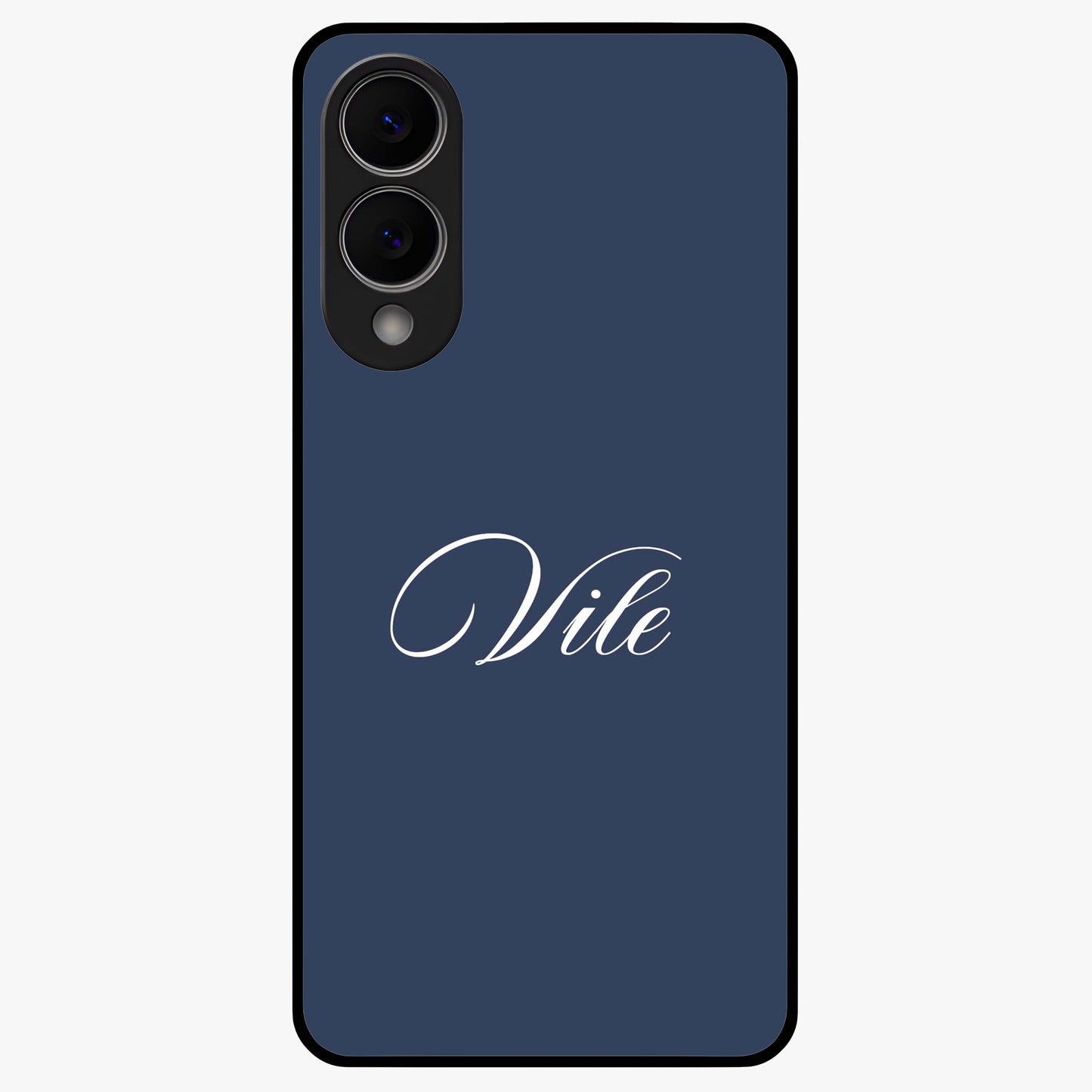 Blue Background Personalized Custom Name Glass Case showing flat back view with minimal blue background and custom name design.