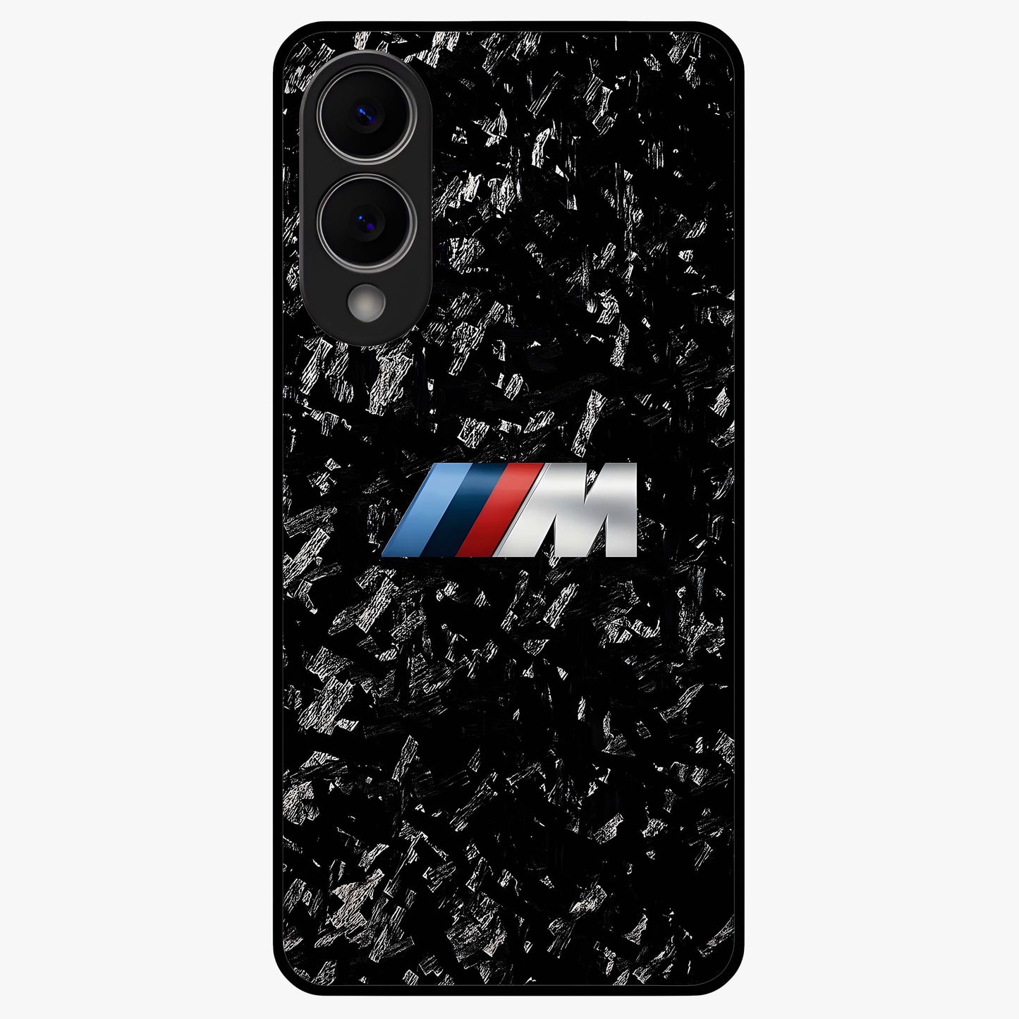 Carbon Speed Mark Glass Case showing flat back view with sporty carbon pattern artwork and glossy glass finish.