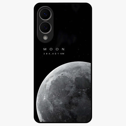 Cosmic Moon Glow Glass Case showing flat back view with glowing moon artwork and glossy glass finish.