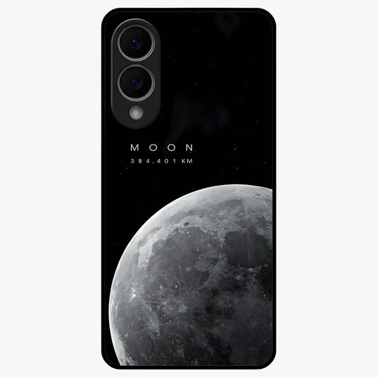 Cosmic Moon Glow Glass Case showing flat back view with glowing moon artwork and glossy glass finish.