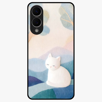 Cotton Dream Cat Glass Case showing flat back view with soft dreamy cat artwork and glossy glass finish.