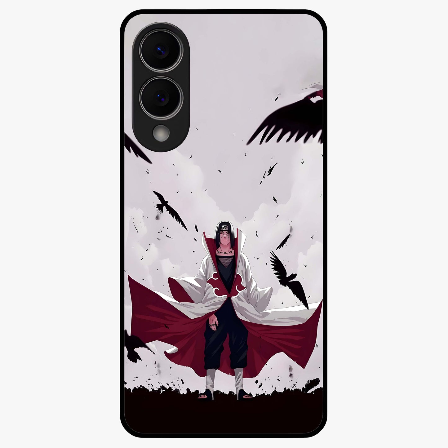 Crimson Crow Ascension Glass Case showing flat back view with mystical crow artwork and glossy glass finish.