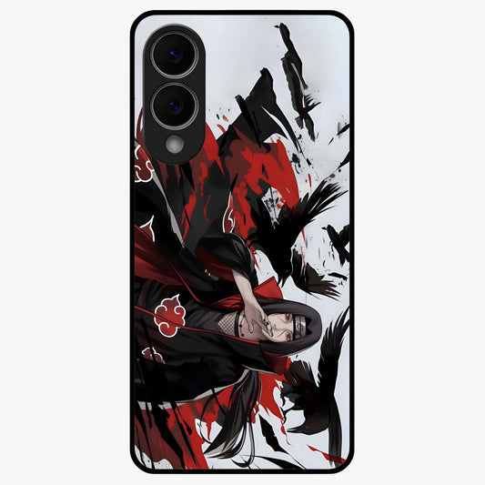 Crimson Crow Illusion Glass Case showing flat back view with artistic crow illusion artwork and glossy glass finish.