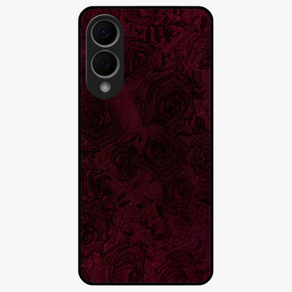 Crimson Fade Flow Glass Case showing flat back view with flowing crimson gradient artwork and glossy glass finish.