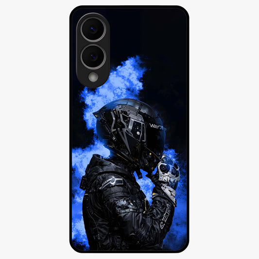 Cyber Sentinel Protocol Glass Case showing flat back view with futuristic cyber themed artwork and glossy glass finish.