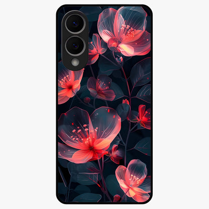 Dark Shade of Flower Glass Case showing flat back view with elegant dark floral artwork and glossy glass finish.