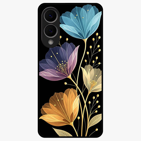 Delicate Multicolor Flowers Glass Case showing flat back view with vibrant floral artwork and glossy glass finish.
