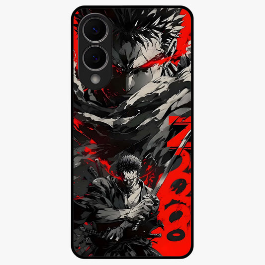 Demon Sword Resolve Glass Case showing flat back view with fierce sword warrior artwork and glossy glass finish.