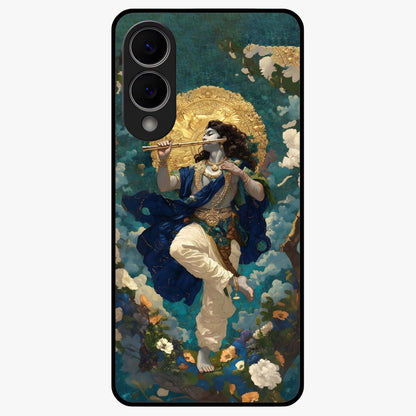Divine Krishna Art Glass Case showing flat back view with Lord Krishna artwork and glossy glass finish.